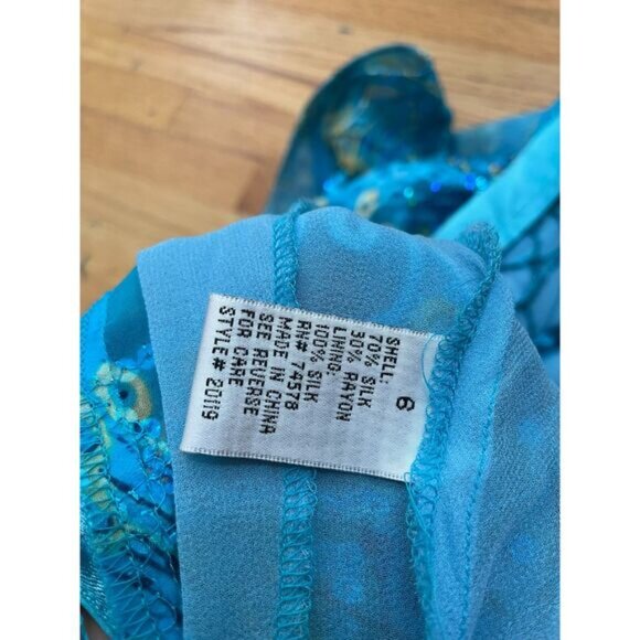 Cache Women's Dress Asymmetrical Fringe Vintage Y2k Sequin Silk 6 Blue - Picture 7 of 8